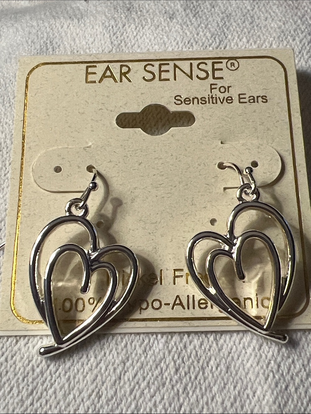 3/$18 Silver Double Heart Drop Earrings Lot 575